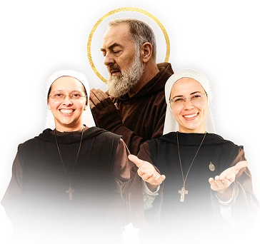 Padre Pio com duas irmãs consagradas